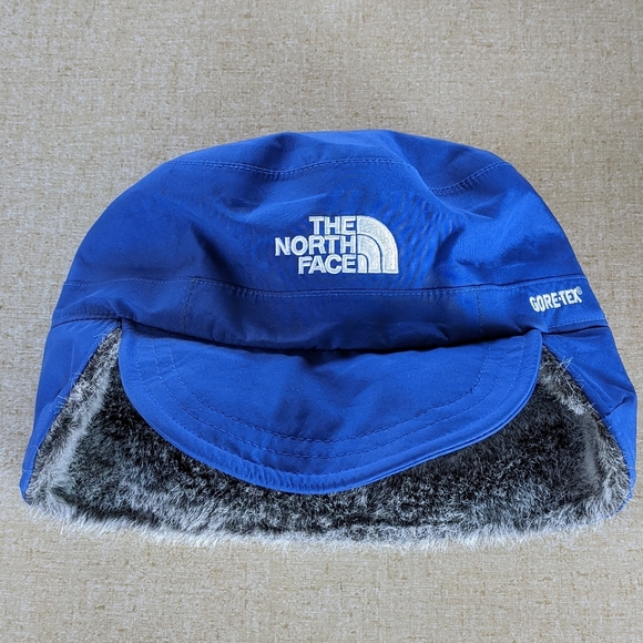 North Face Hat Fur Cap Blue Gore Tex 